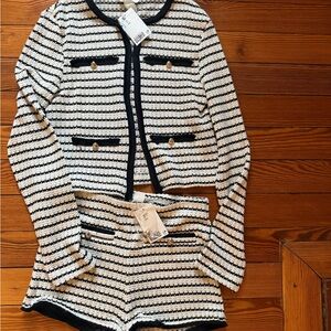 H&M Black & off white Striped Jacket and Short Set